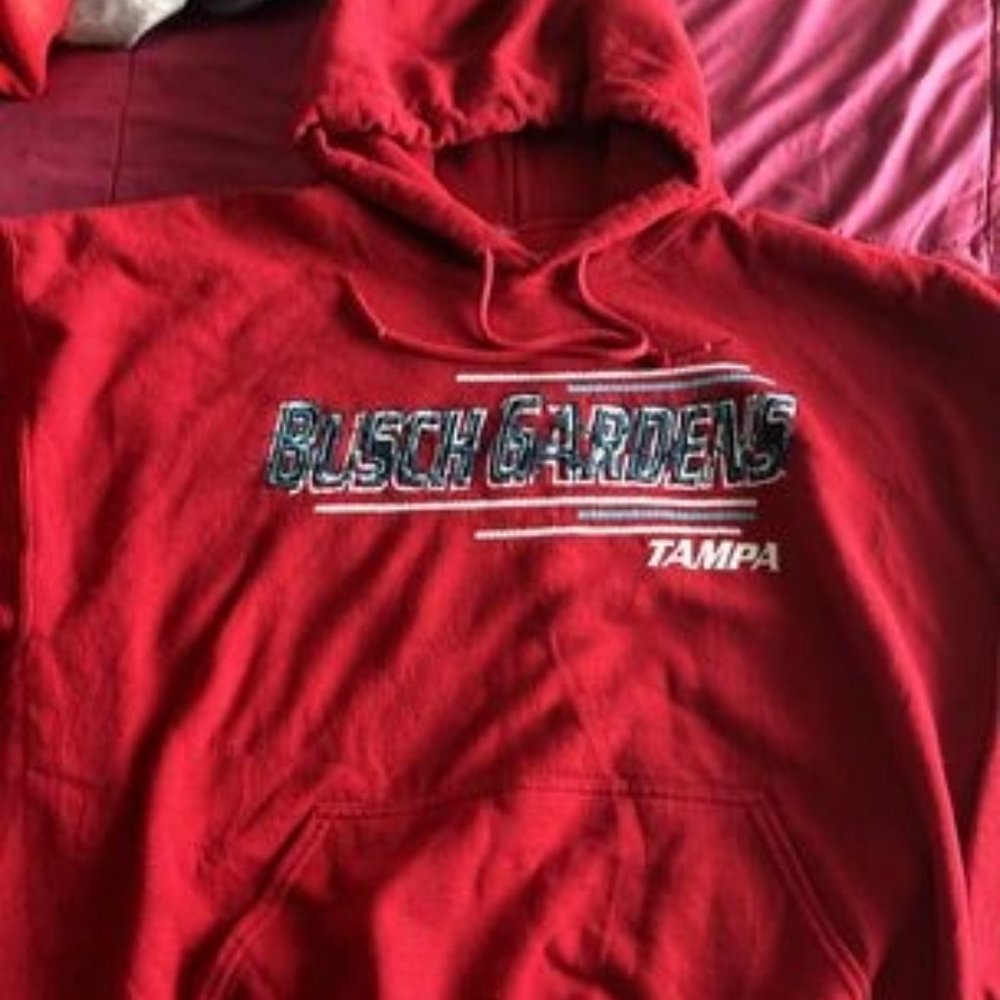 Red Busch Gardens Tampa FL Fleece Hoodie Size XL